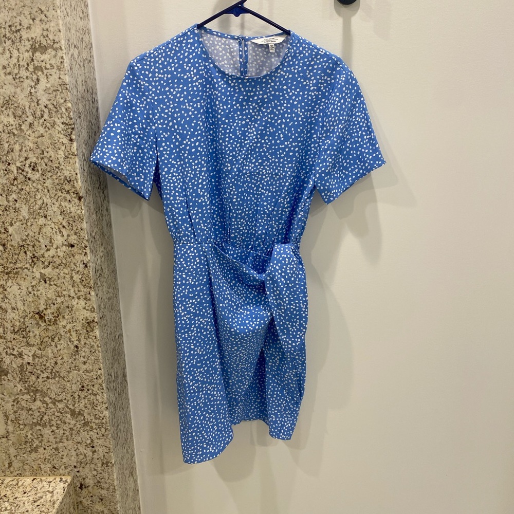 & Other Stories faux wrap blue polka dress